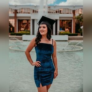 Blue Spaghetti Strap Mini Dress Size Small Velour